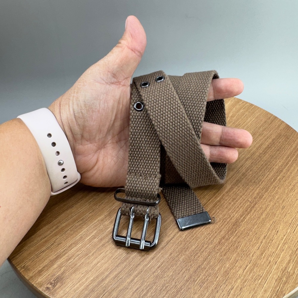 Unbranded Canvas Grommet Belt S Brown Double Prong Webbing Utility Skater Y2K